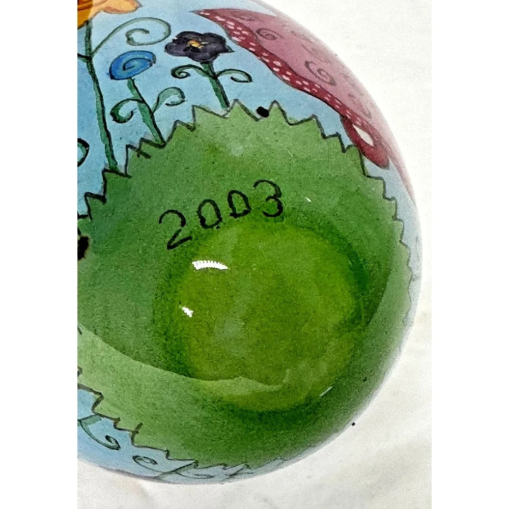 Pier 1 Li Bien Egg Glass Hanging Ornament Bunny Rabbit 2003 Hand Painted